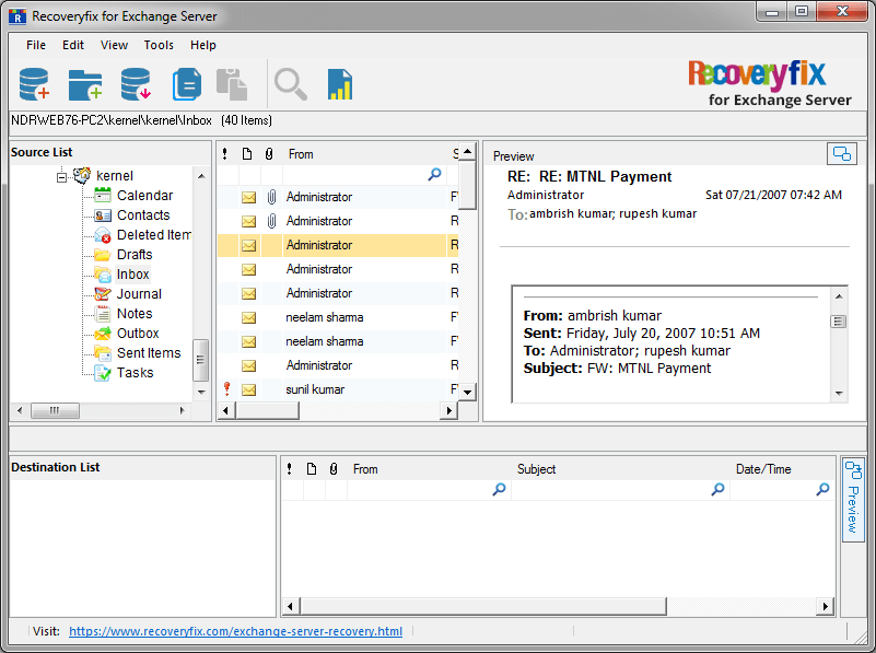 preview of your entire EDB file data so that you can view your items before migration