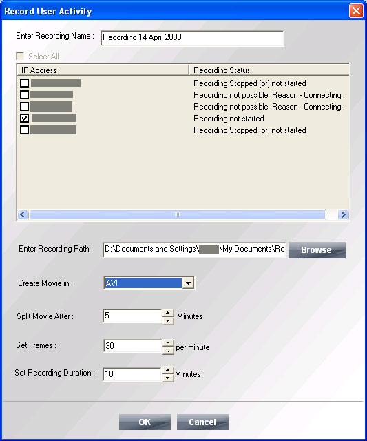 Select User to create Recordings