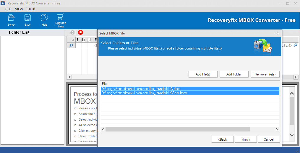 Select mbox files