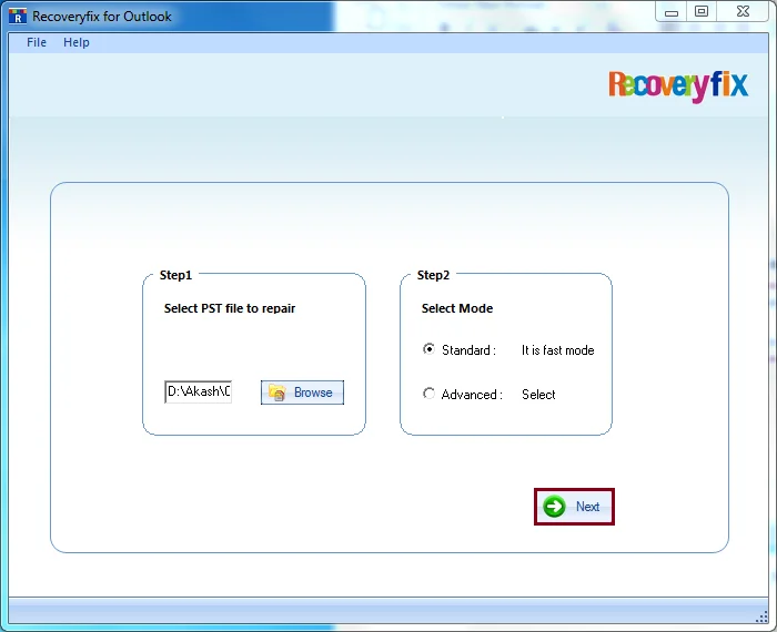 Select the affected file and click Open