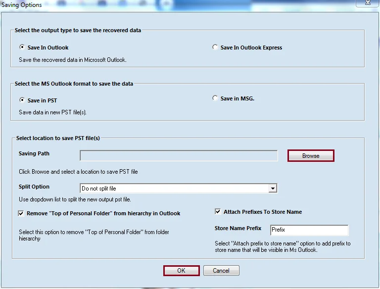 Browse to provide a destination path