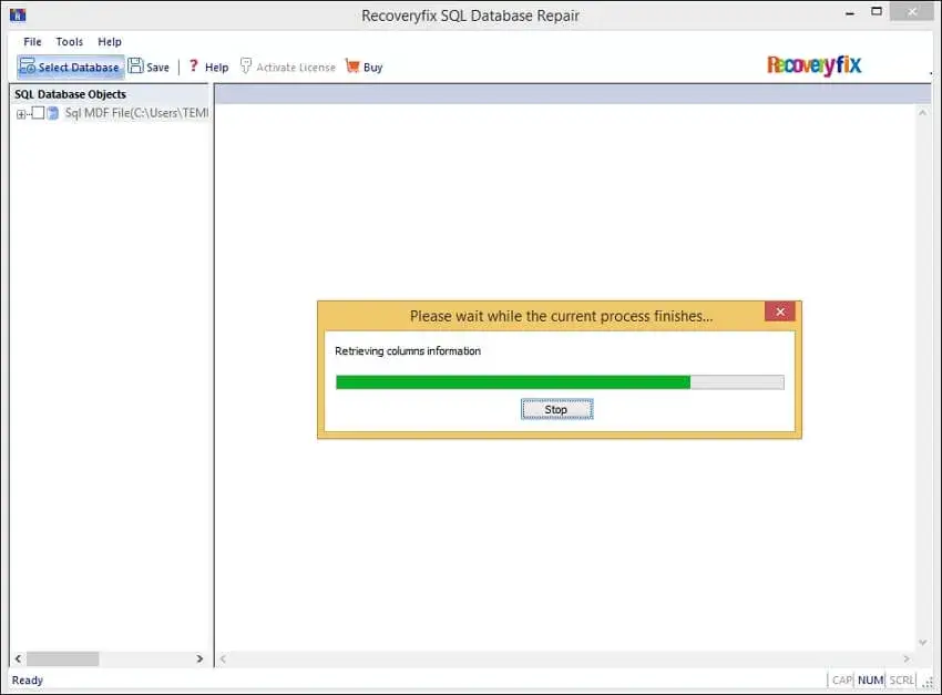 Tool starts retrieving columns information