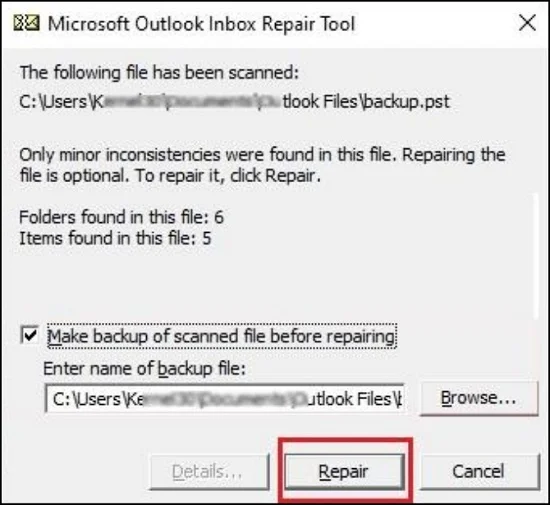 Click on repair