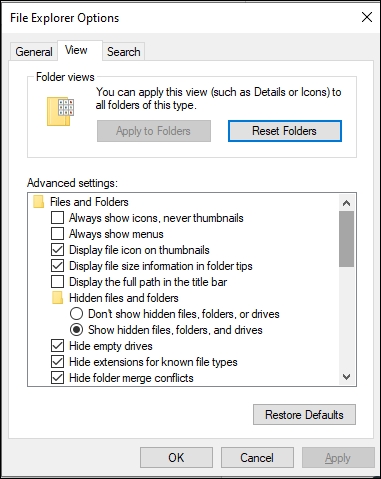 select Show hidden files and folders