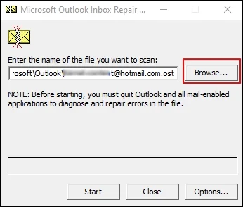 Select the PST file