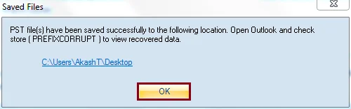 repaired PST gets saved to the specified location