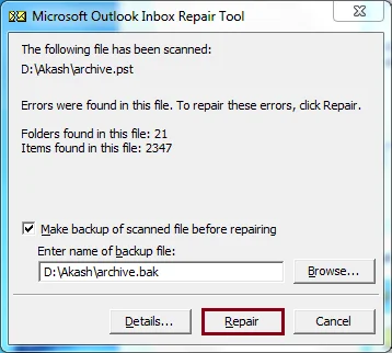 click the Repair button