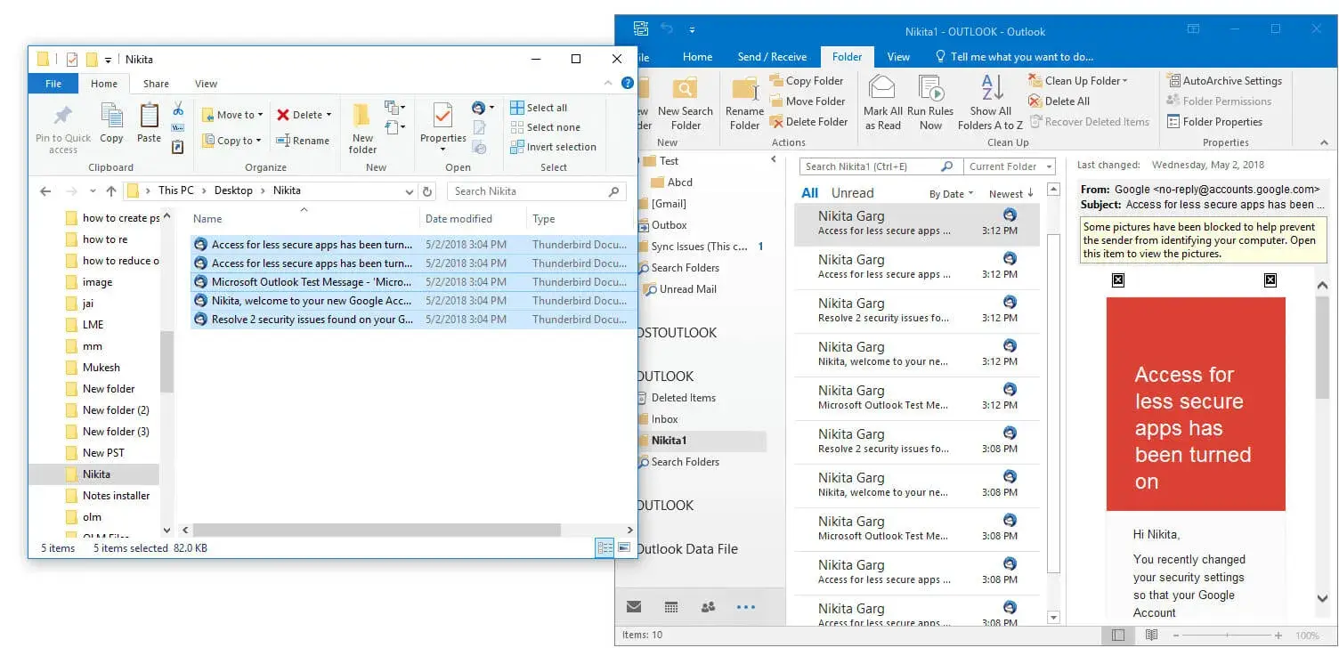 Drag all the files to the folder and move Thunderbird to Outlook