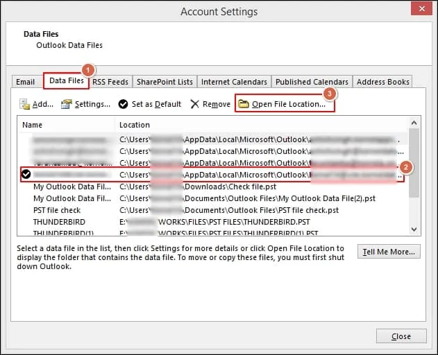 Open File Location tab