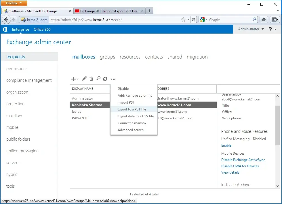 Using Exchange Admin Center