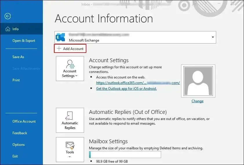 click on the Add Account option to add the same Gmail account synced in the Thunderbird application