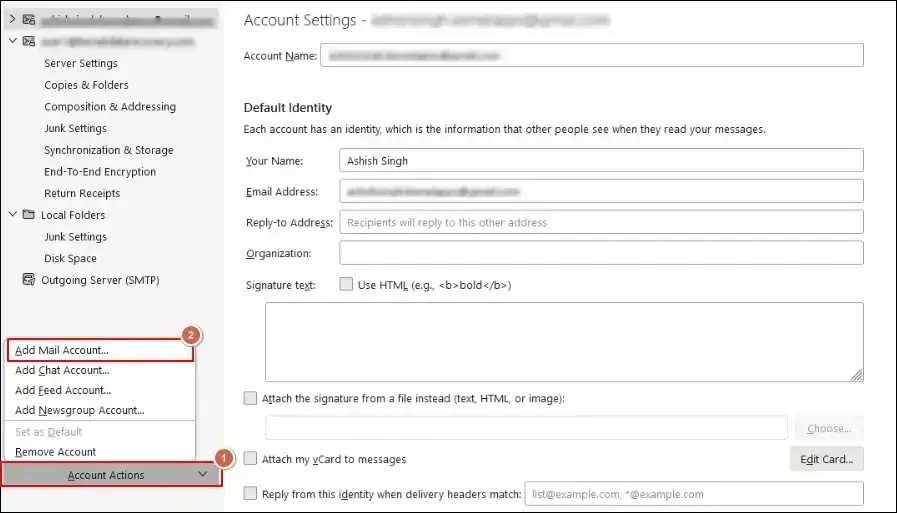 Add Mail Account option