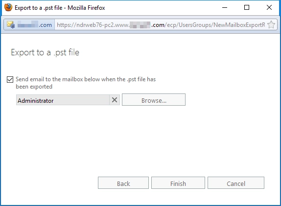 check email option and browse  mailbox name and click finish