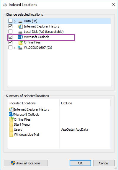 outlook 2016 indexing options grayed out regedit outlook 2016 indexing options grayed out regedit