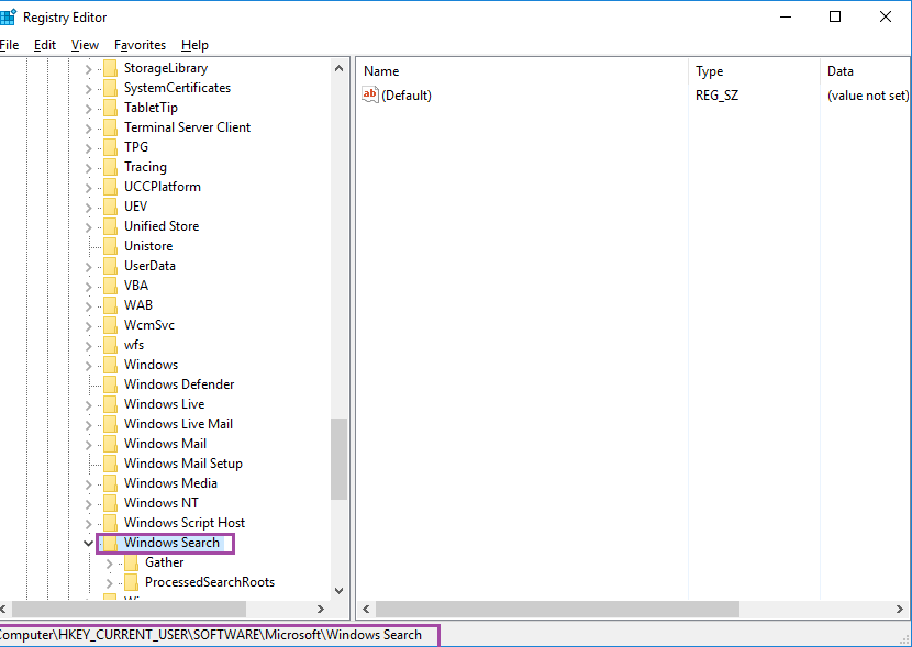 Launch Registry Editor box and locate the following