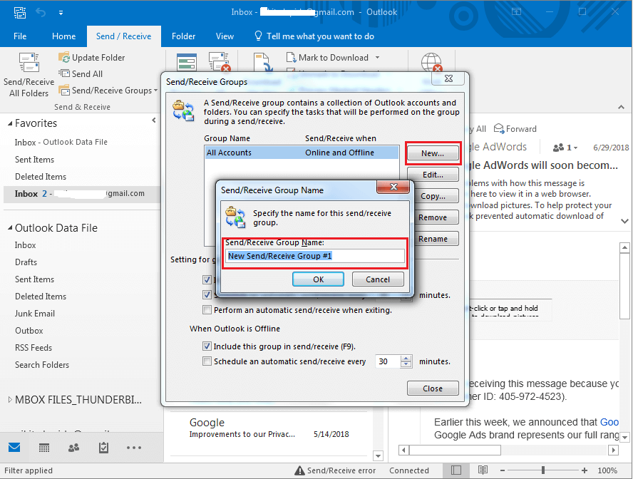 Under Send Receive group name