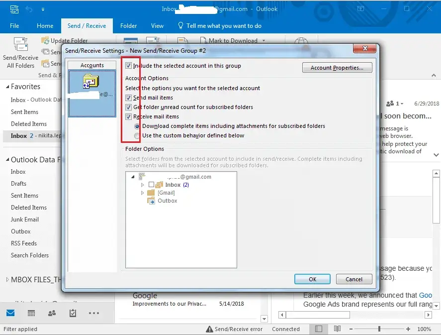 Check the box Send Mail items