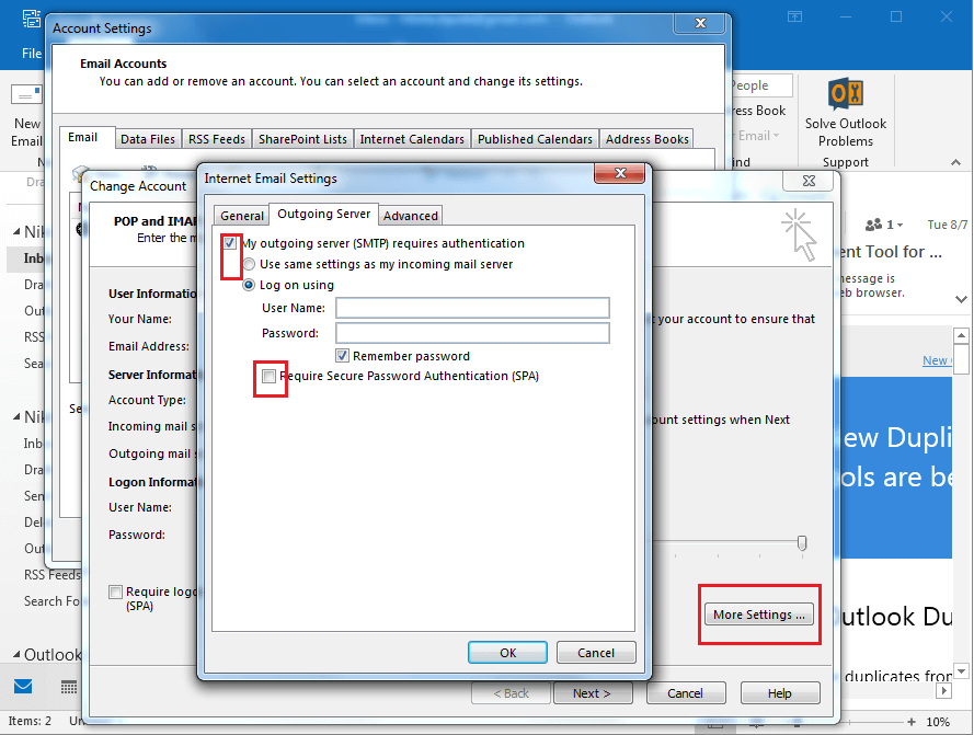 My outgoing server requires authentication