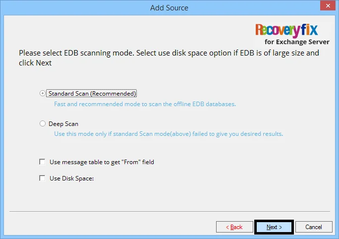 choose the scanning mode and click Next