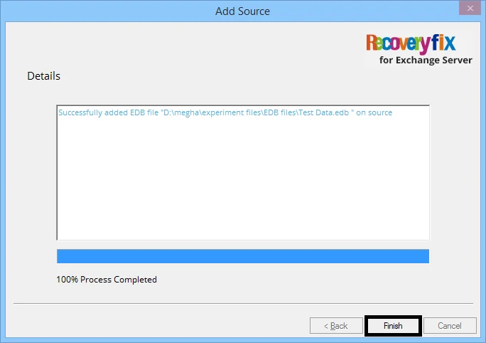 The EDB file is scanned and repaired