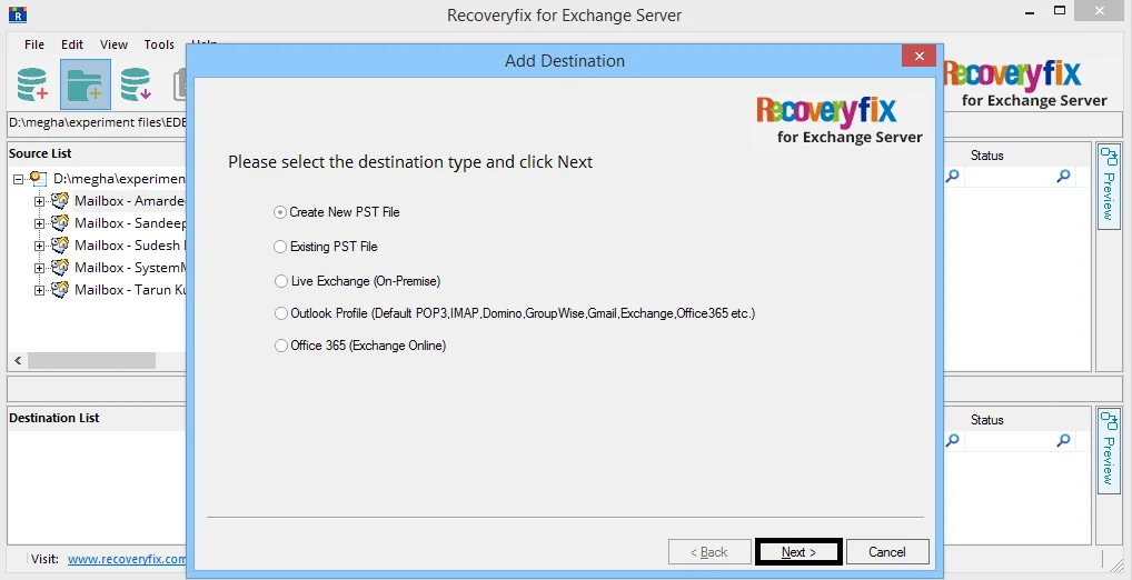 Create New PST option