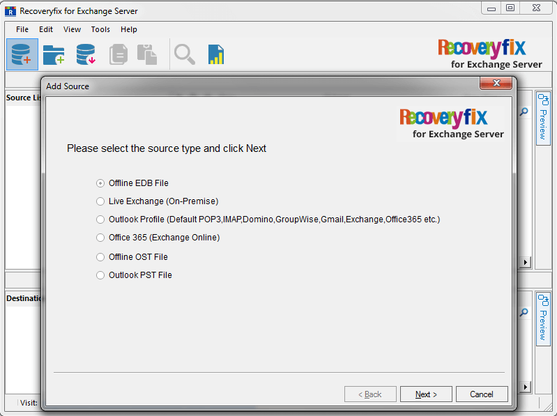 Select the source type and click Next