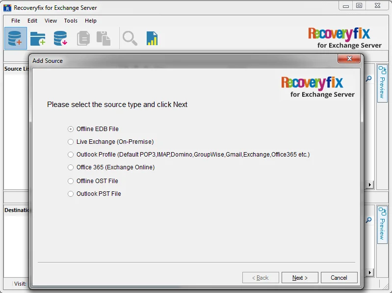 Select the source type and click Next