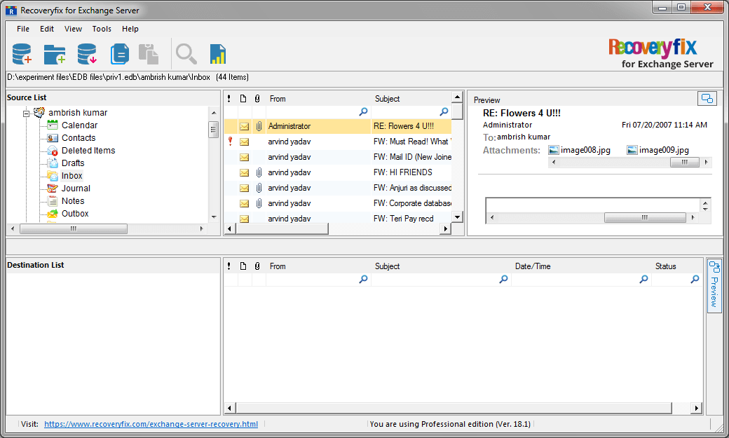EDB file successfully added preview your EDB data before exporting