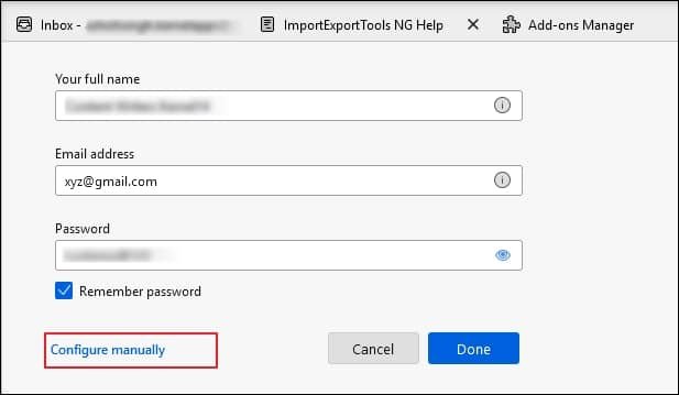 Account Setup window