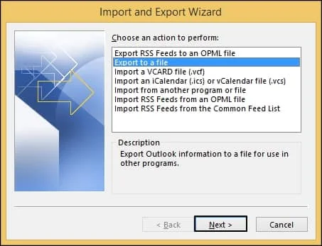 choose Export to a file from the given options
