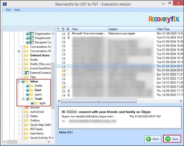 view the email content of your OST file