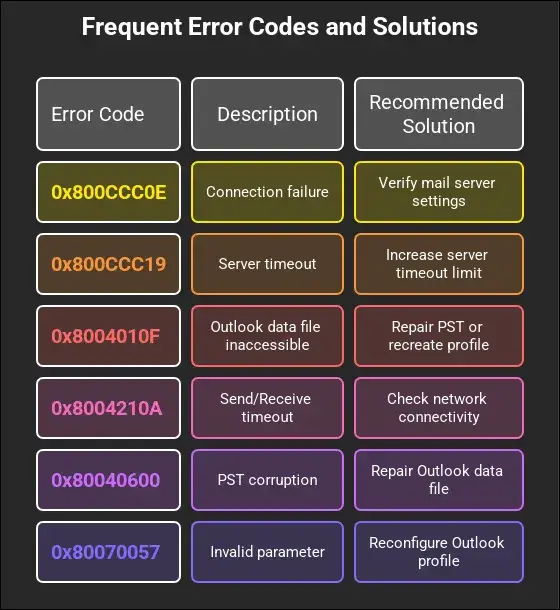 frequent error codes and solutions