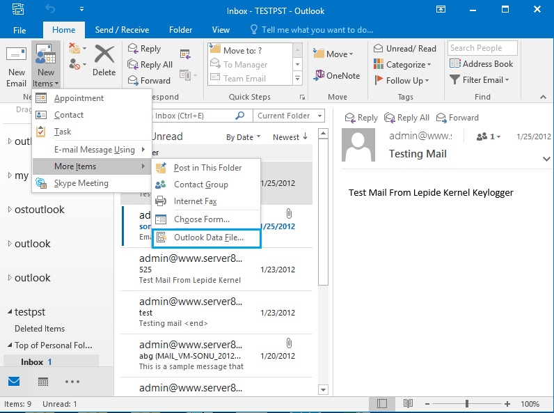 create new pst file outlook