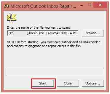 Click Browse and Locate PST file you are opting for repair and click on Start