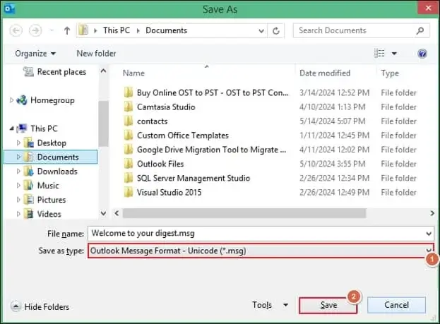 Select saving option