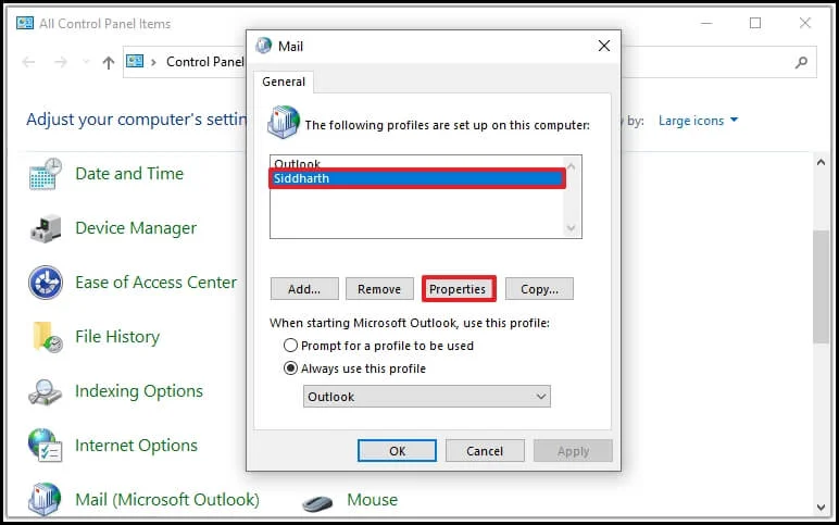 Select the applicable user profile