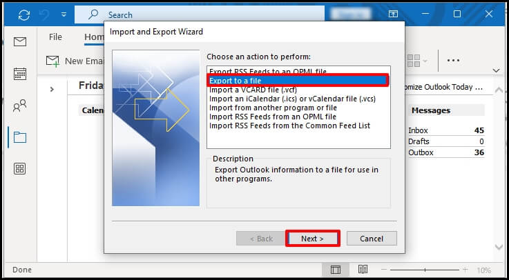 Select Export to a file