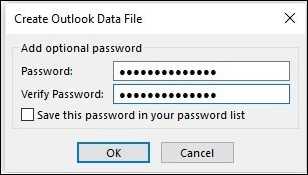 enter a password to protect the exported PST file