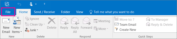 Click on ‘File’, located on the top part of your Outlook ribbon