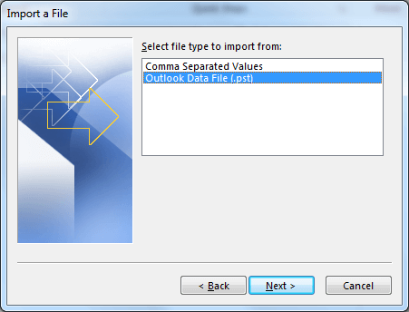 Select file type to import from. Click Next
