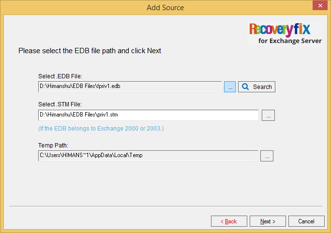 select the EDB file from your system and click on Open