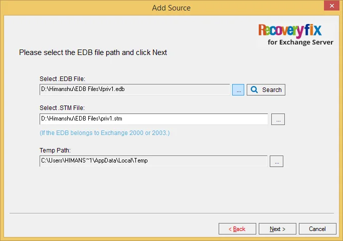 select the EDB file from your system and click on Open