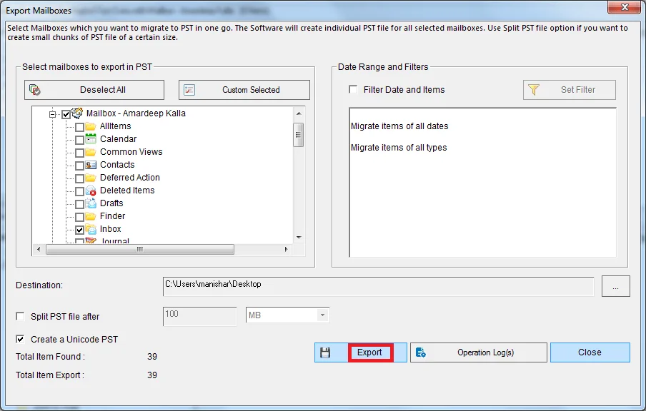 Click on Export