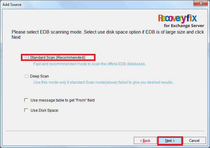 Use Disk Space” as per your requirement and click Next