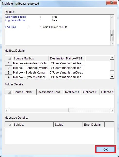 Multiple mailboxes exported