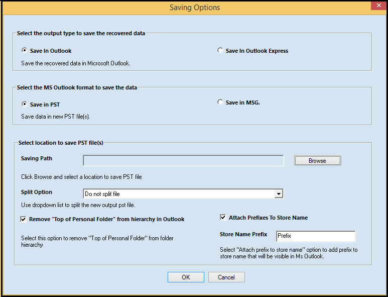 Browse Location to save File. Attach a prefix. Click OK