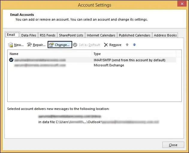 Tap on Change under the Email tab