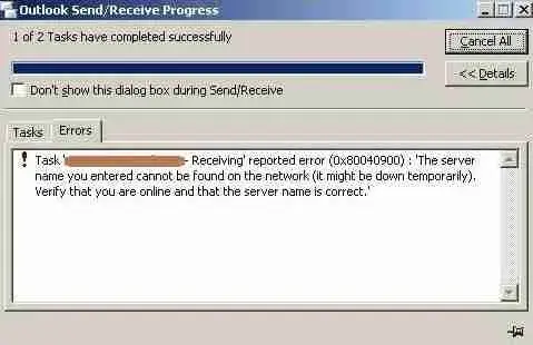 Receiving reported error 0x80040900