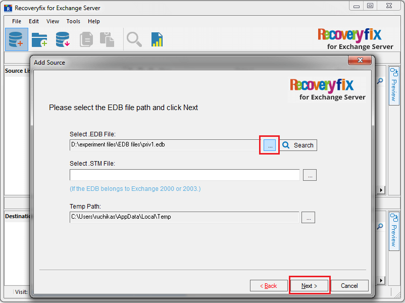 click the “Browse” button to select the EDB file, and then click “Next.
