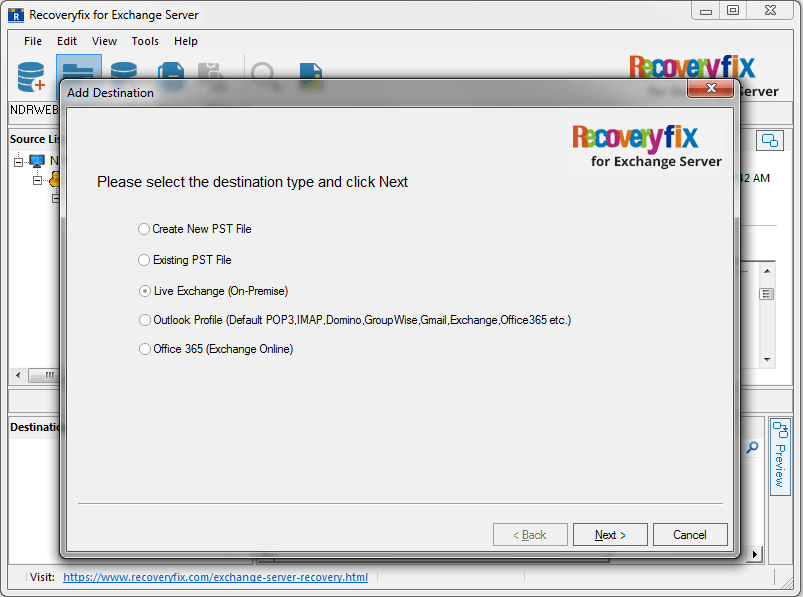 Select the source destination type and click Next